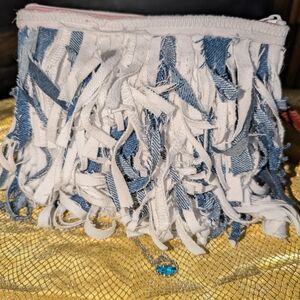 Fringe Denim and White Pouch